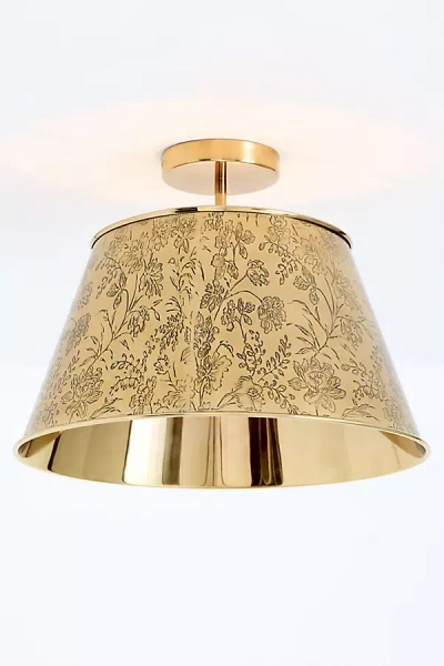 Anthropologie Joan Etched Floral Antique Brass Flush Mount In Gold