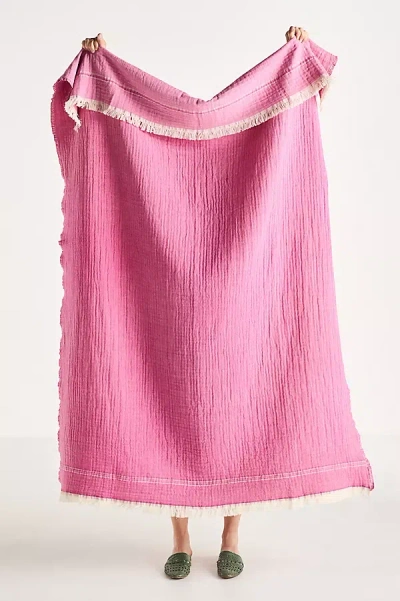 Anthropologie Jolene Cotton Wool Woven Throw Blanket In Pink