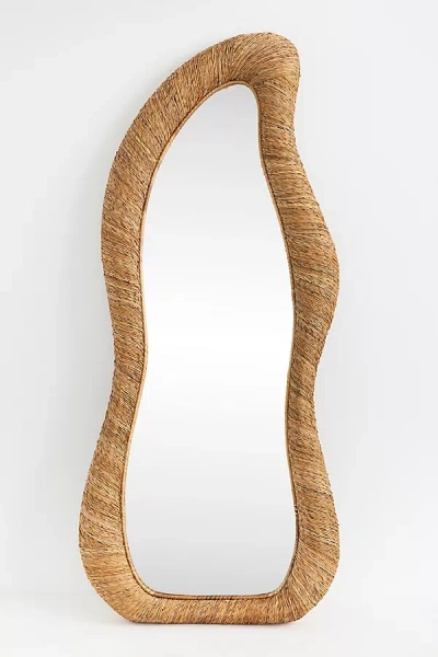 Anthropologie Jolene Undulating Wrapped Rattan Dressing Floor Mirror In Brown