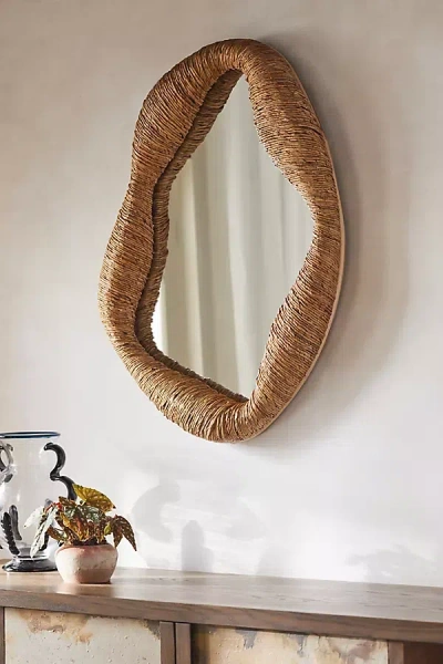 Anthropologie Jolene Undulating Wrapped Rattan Mirror