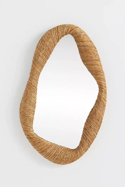 Anthropologie Jolene Undulating Wrapped Rattan Small Wall Mirror In Brown