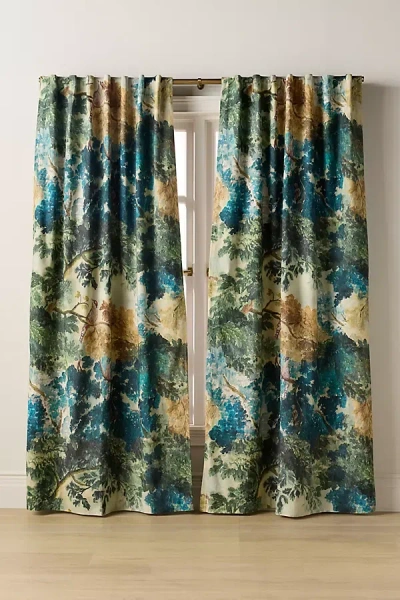 Anthropologie Judarn Printed Cotton Blackout Curtain In Green