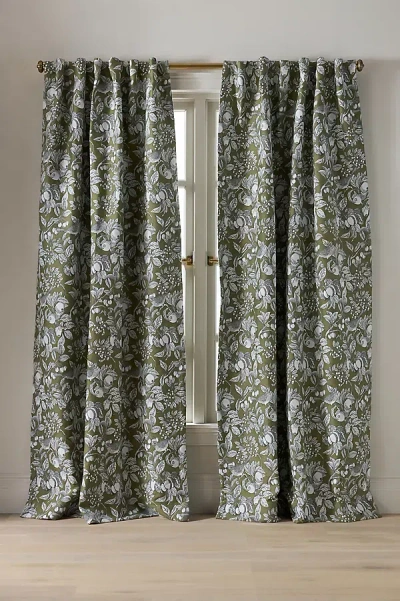 Anthropologie Julie Jacquard Bird Curtain In Green