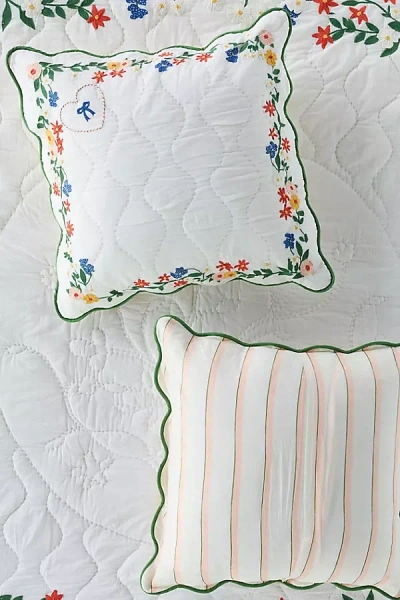 Anthropologie Juni Cotton Embroidered Floral Euro Sham In White