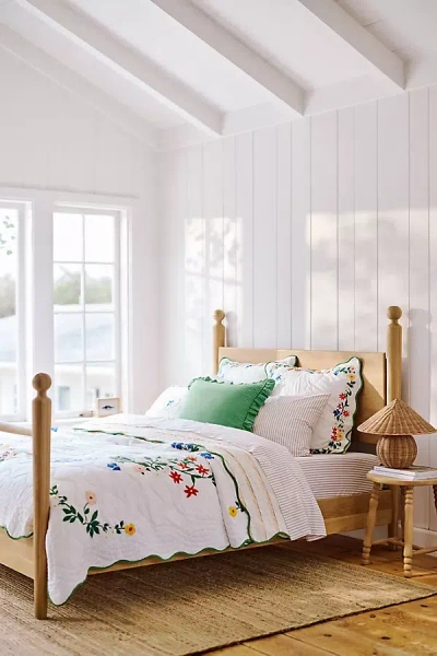 Anthropologie Juni Cotton Embroidered Floral Quilt In White