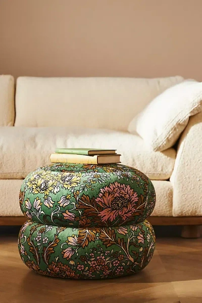 Anthropologie Jylin Velvet Muntz Ottoman In Green