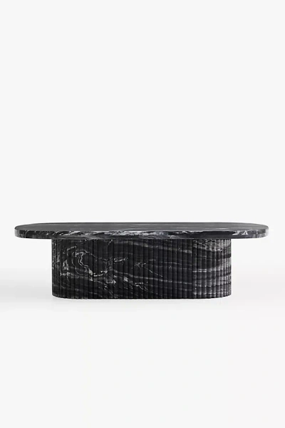 Anthropologie Kanta Oval 55" Fluted Marble Coffee Table In Black