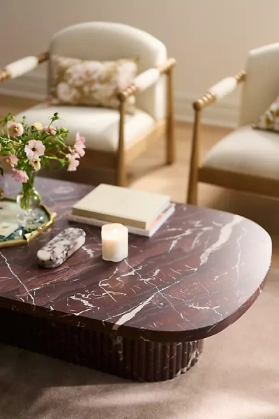 Anthropologie Kanta Oval 55" Fluted Marble Coffee Table In Brown