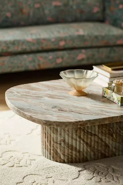 Anthropologie Kanta Oval 55" Fluted Marble Coffee Table In Multi