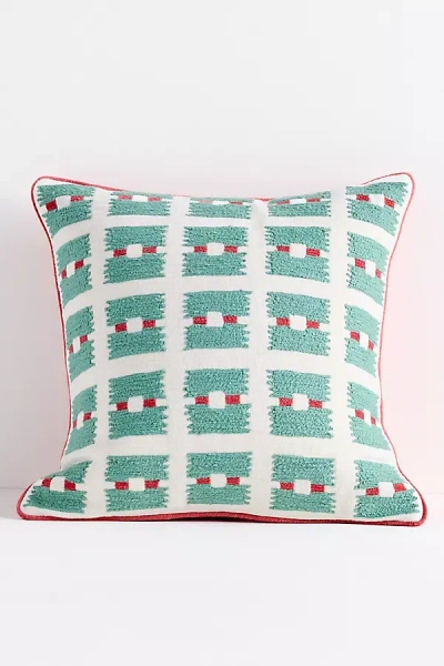 Anthropologie Kendall Cotton Woven Geometric Cushion In Green