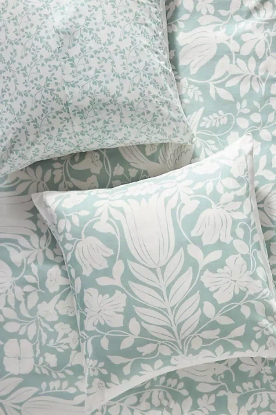 Anthropologie Kenia Cotton Floral Printed Euro Sham In Blue