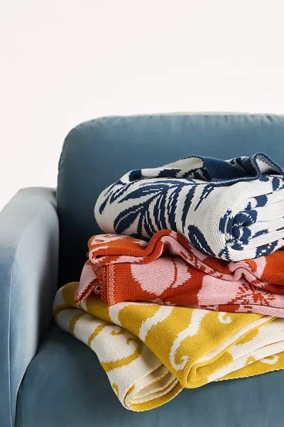 Anthropologie Kenia Cotton Knit Throw Blanket In Multi