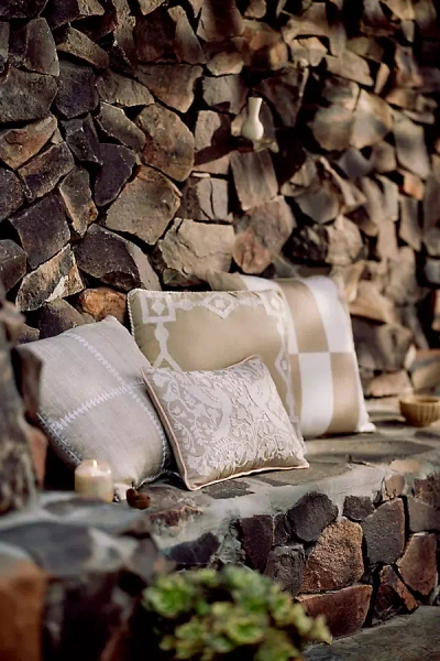 Anthropologie Kenia Embroidered Floral Indoor/outdoor Pillow In Neutral