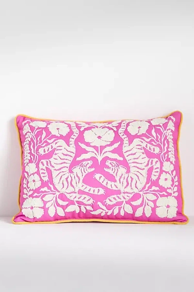 Anthropologie Kenia Embroidered Floral Indoor/outdoor Pillow In Pink