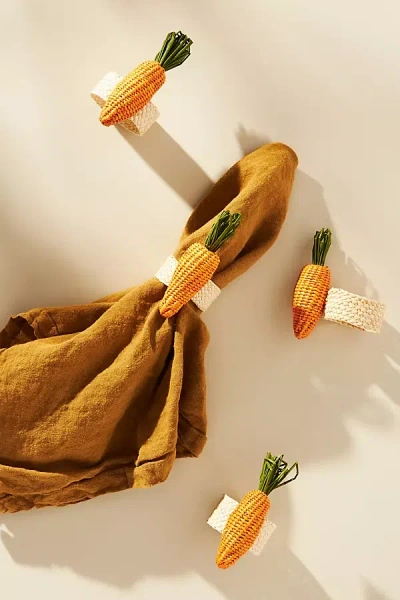 Anthropologie Klatso Handwoven Carrot Napkin Rings, Set Of 4 In Orange