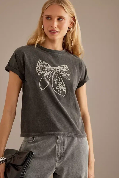 Anthropologie Lace Bow Graphic T-shirt In Grey