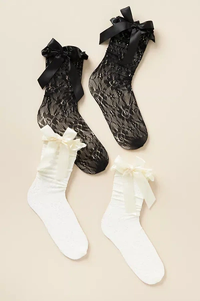 Anthropologie Lace Bow Socks, Set Of 2 In White