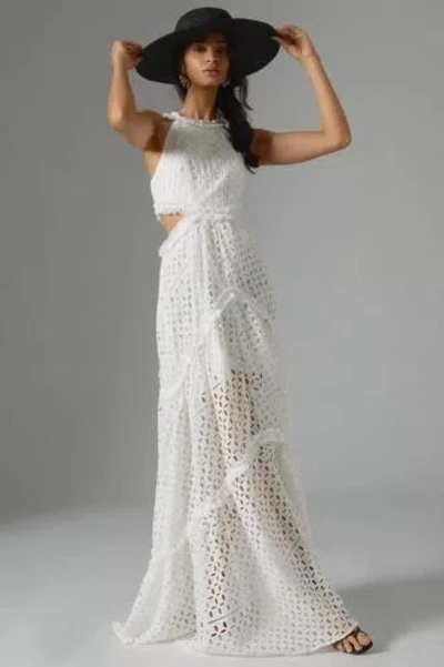 Pre-owned Anthropologie Lace The Label Cutout Maxi Halter Dress Size M $600 In White