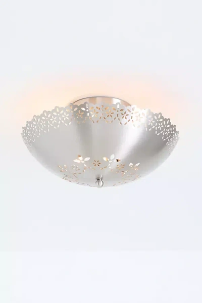 Anthropologie Lacie Lace Trimmed Antique Nickel Flush Mount In Silver