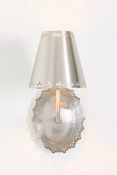 Anthropologie Lacie Lace Trimmed Antique Nickel Sconce In Silver