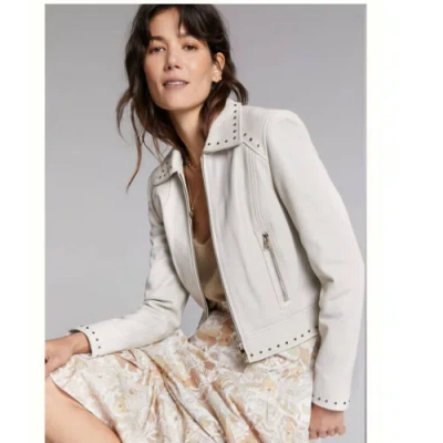 Pre-owned Anthropologie Lamarque Gali Studded Leather Jacket $675 Small Bone/sand In White