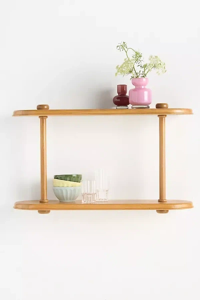 Anthropologie Landon Two-tier Oak Wood Shelving Unit In Brown