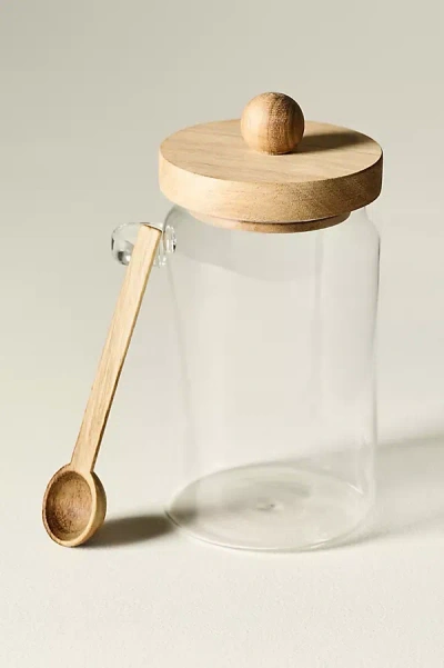 Anthropologie Large Glass Canister With Acacia Lid And Spoon