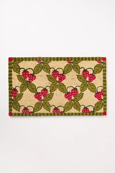 Anthropologie Latticework Strawberries Printed Coir Doormat In Green