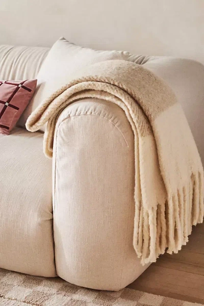 Anthropologie Laurie Herringbone Woven Wool Fringe Throw Blanket In Neutral