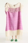 Anthropologie Laurie Herringbone Woven Wool Fringe Throw Blanket In Pink