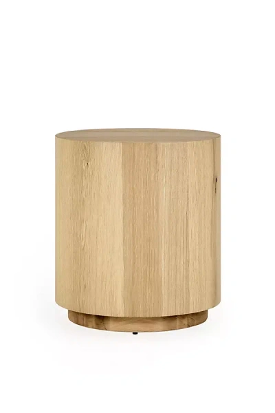Anthropologie Layne Round Oak Wood 20" End Table In Brown