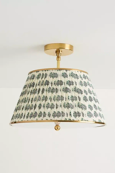Anthropologie Lee Brass 16" Ruched Printed Semi-flush Mount Light In Neutral
