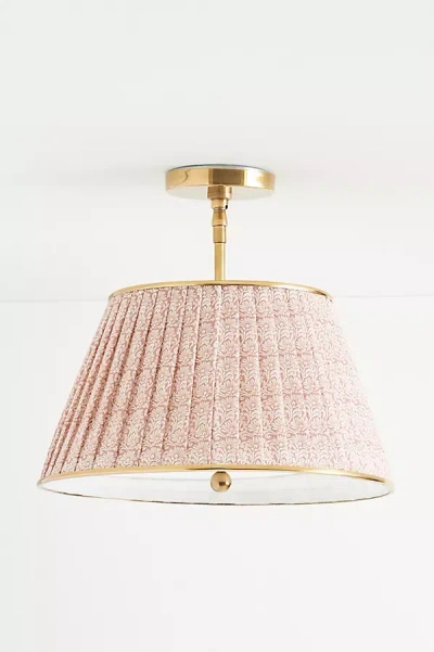 Anthropologie Lee Brass 16" Ruched Printed Semi-flush Mount Pendant Light