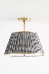 Anthropologie Lee Brass 16" Ruched Printed Semi-flush Mount Pendant Light