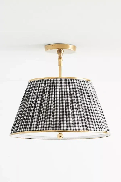 Anthropologie Lee Brass 16" Ruched Printed Semi-flush Mount Pendant Light