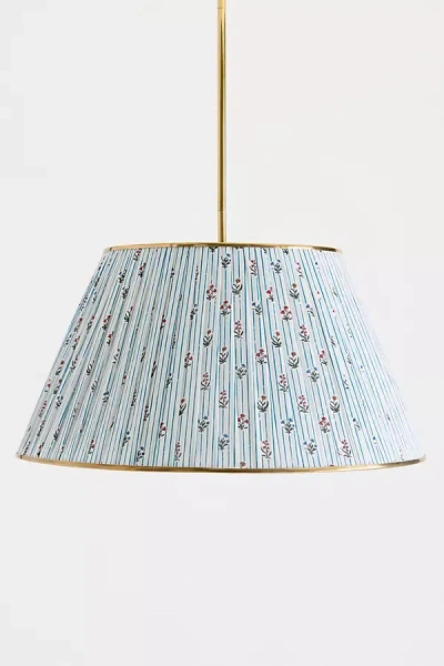 Anthropologie Lee Brass 24" Ruched Printed Semi-flush Mount Pendant Light In Blue
