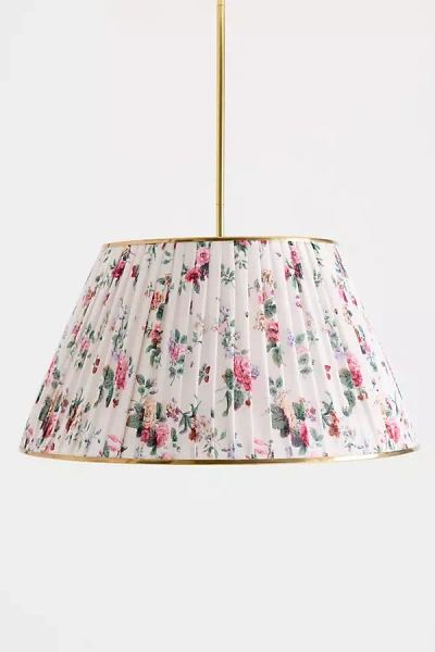 Anthropologie Lee Brass 24" Ruched Printed Semi-flush Mount Pendant Light In Pink