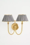 Anthropologie Lee Ruched Articulating Printed Shade Brass Double Sconce In Gold