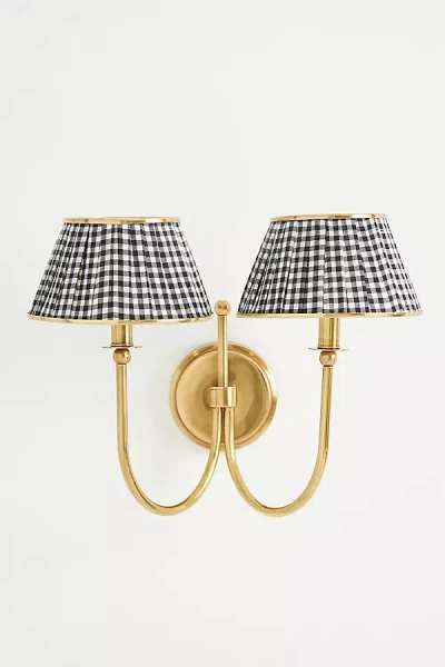 Anthropologie Lee Ruched Articulating Printed Shade Brass Double Sconce In Gold