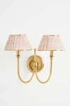 Anthropologie Lee Ruched Articulating Printed Shade Brass Double Sconce In Gold