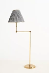 Anthropologie Lee Ruched Articulating Printed Shade Brass Floor Lamp In Gold