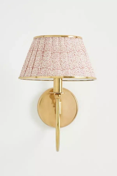Anthropologie Lee Ruched Printed Shade Brass Sconce In Gold