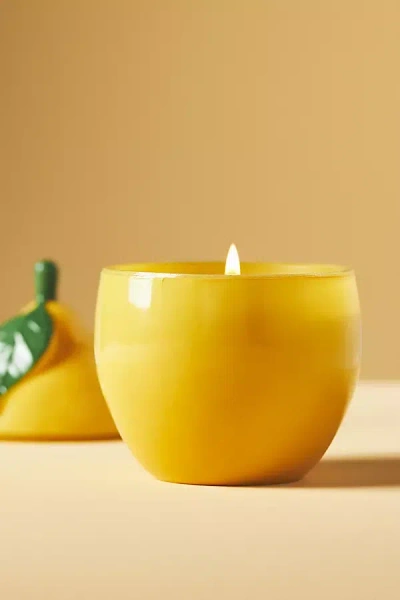 Anthropologie Lemon-shaped Floral Lemon Blossom Glass Candle In Gold