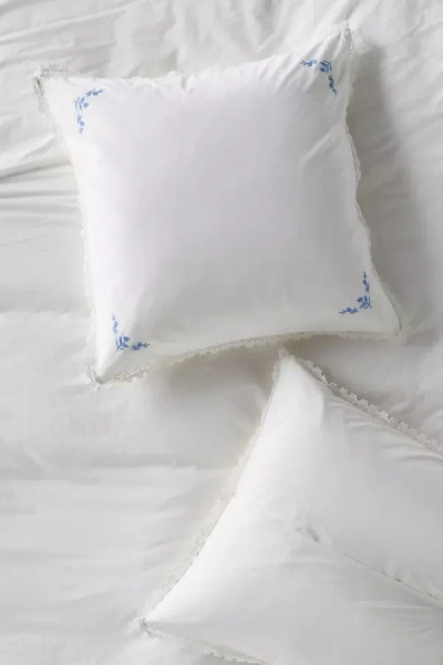 Anthropologie Leslie Cotton Percale Floral Embroidered Euro Sham In White