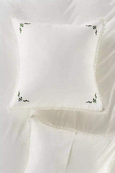 Anthropologie Leslie Cotton Percale Floral Embroidered Euro Sham In White