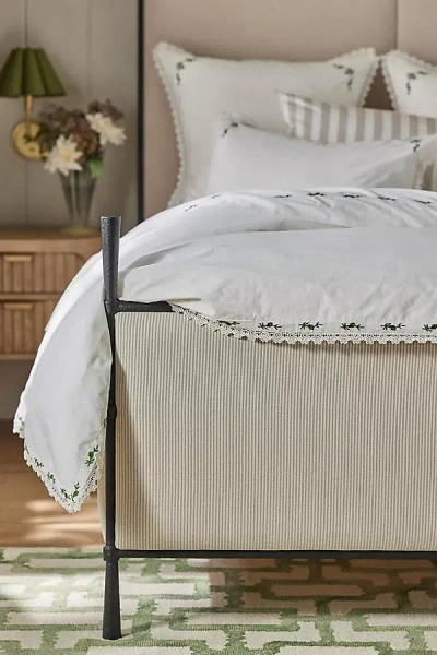 Anthropologie Leslie Cotton Percale Floral Embroidered Lace Duvet In White