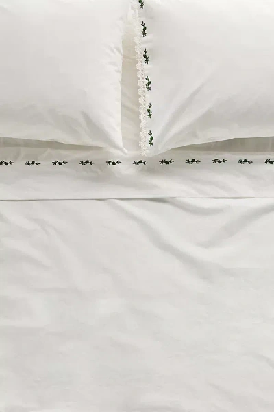 Anthropologie Leslie Cotton Percale Floral Embroidered Lace Sheet Set In White