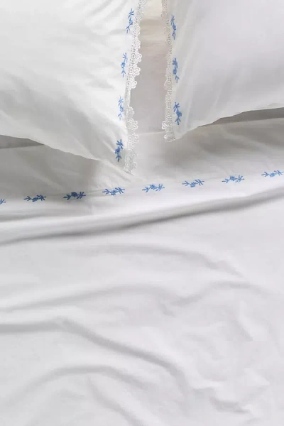 Anthropologie Leslie Cotton Percale Floral Embroidered Lace Sheet Set In White