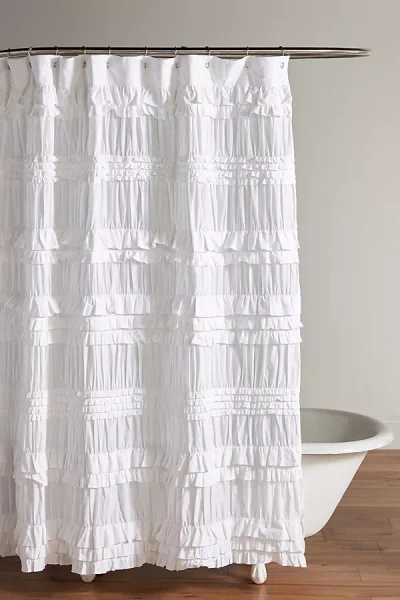 Anthropologie Lettie Ruffled Shower Curtain In White