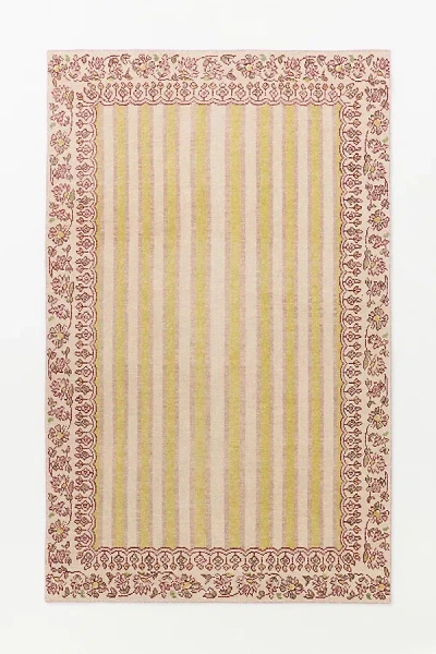 Anthropologie Lilia Hand-knotted Wool Striped Floral Border Rug In Neutral